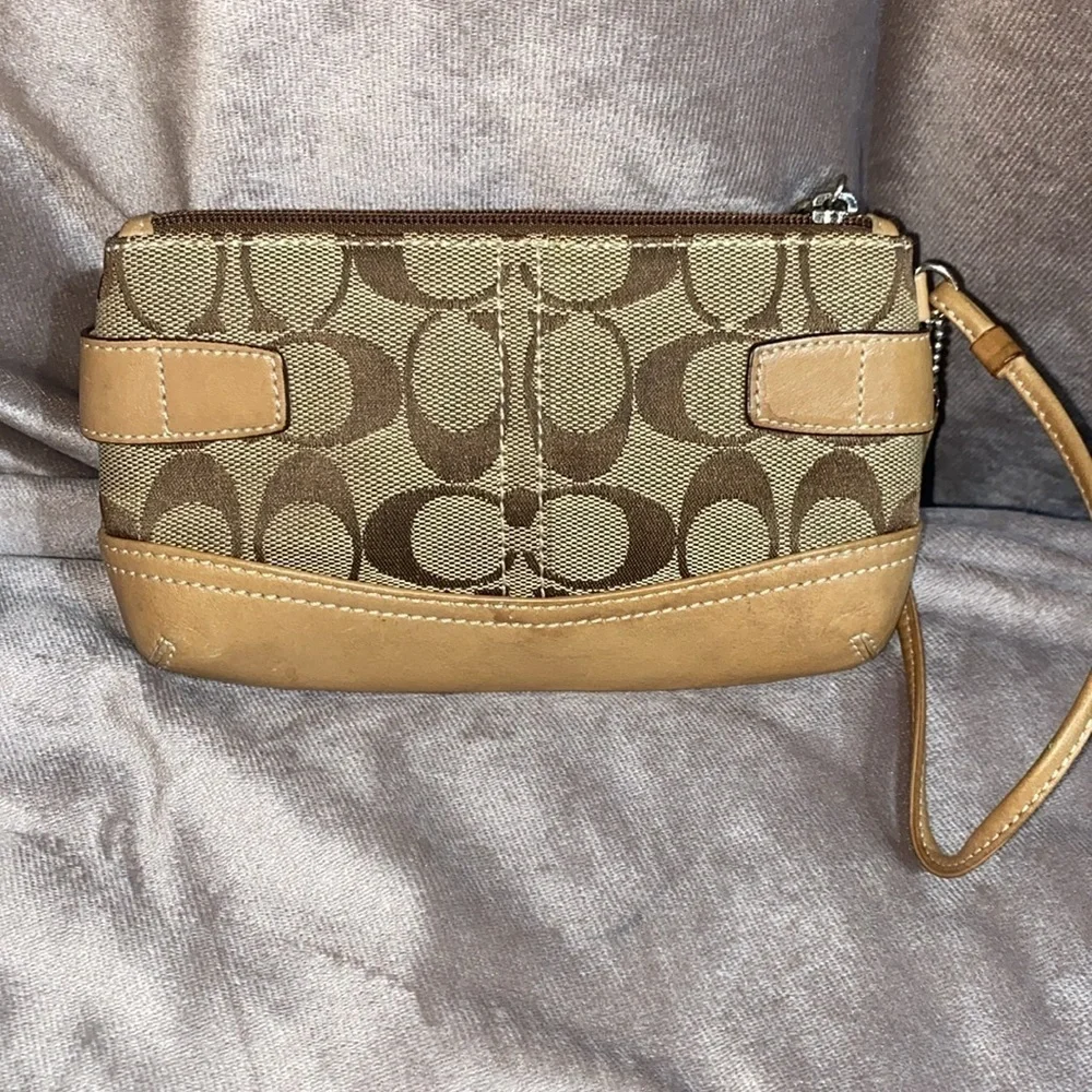 Coach Signature Brown and Tan Wristlet
